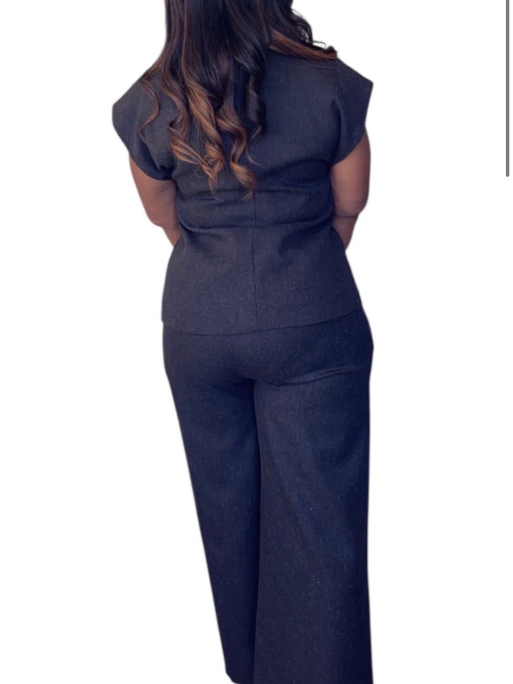 Charcoal Wide-Leg 2 Piece Suit with Gold Floral Accents - Picture 2 of 3